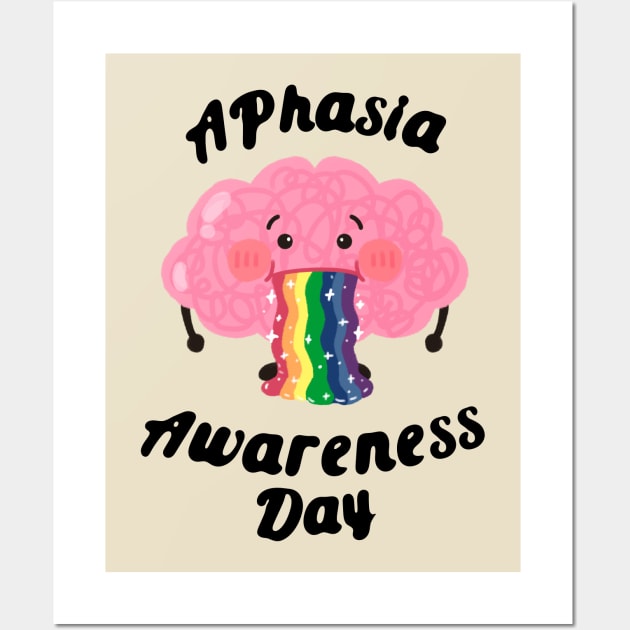 Aphasia Day of Awareness Cute Rainbow Brain Wall Art by Mochabonk